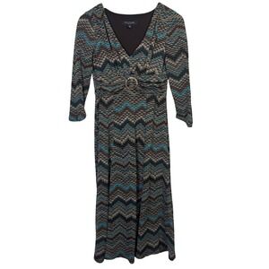 Perceptions Dress 6P‎ Y2K Geo Chevron Print V Neck Empire Waist 3/4 Sleeve
